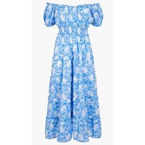 Pink City Prints Tuckernuck Rah Rah Maxi Dress Corflower Iris Print Smocked XS